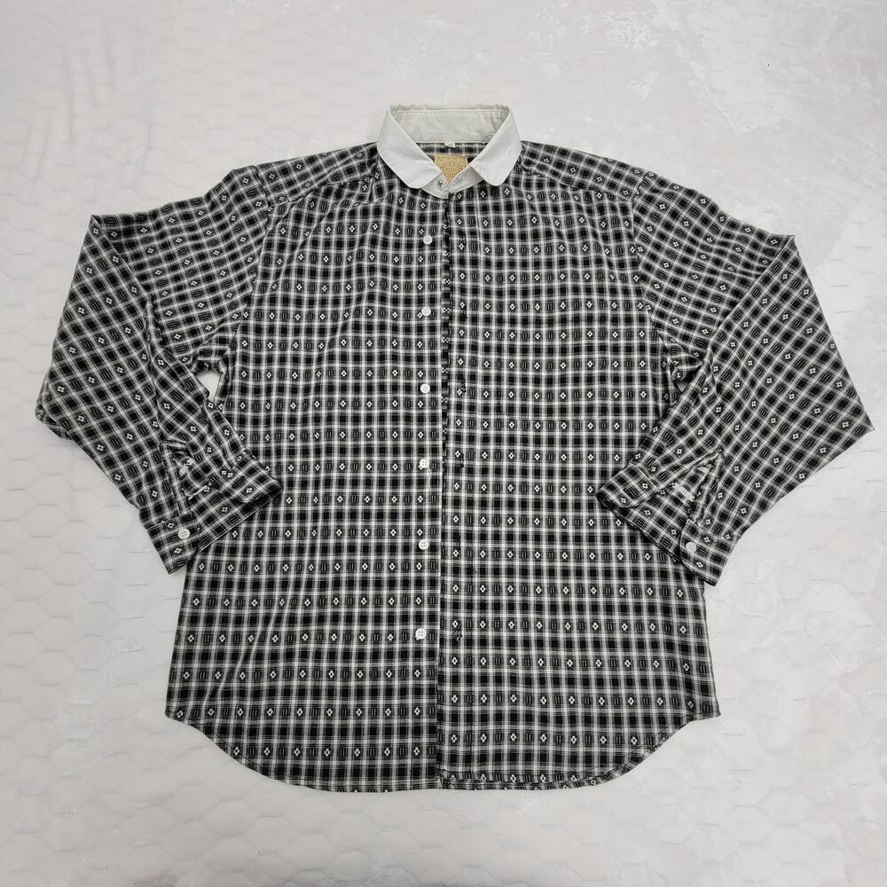 Wah Maker True West Men's Shirt M Black White Plaid Contrast Collar Western USA